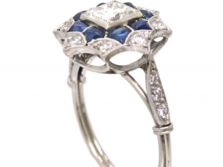 Early 20th Century Diamond & Sapphire Fancy Cluster Ring