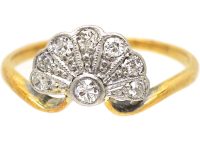 Art Deco 18ct Gold & Platinum Fan Ring set with Diamonds