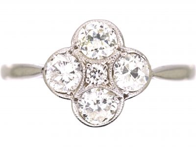 Edwardian 18ct White Gold & Platinum Diamond Cluster Ring