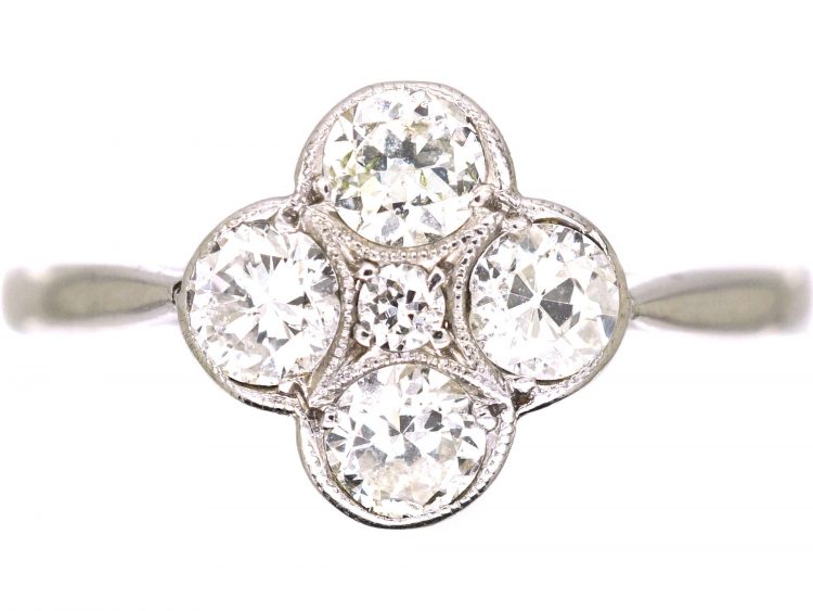 Edwardian 18ct White Gold & Platinum Diamond Cluster Ring