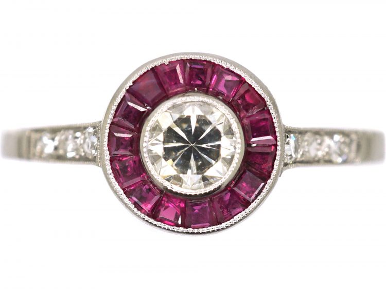 Art Deco Platinum Ruby & Diamond Target Ring