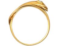 Edwardian 18ct Gold Snake Ring with Rose Diamond Eyes