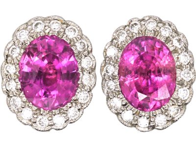18ct White Gold Pink Sapphire & Diamond Oval Cluster Earrings