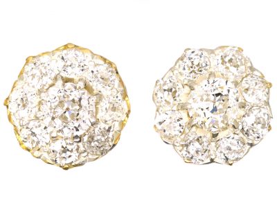 Edwardian 18ct Gold Diamond Cluster Earrings