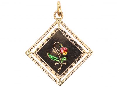 Early 20th Century 14ct Gold Pendant with Enamelled Flower
