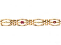 Edwardian 15ct Gold Gate Bracelet set with Rubies & Diamonds