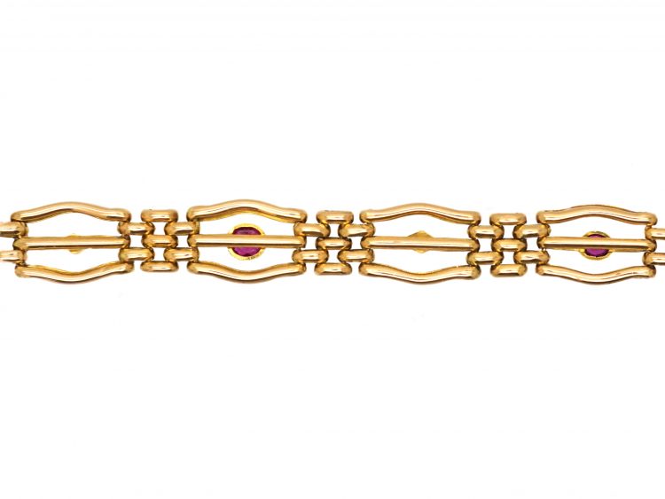 Edwardian 15ct Gold Gate Bracelet set with Rubies & Diamonds