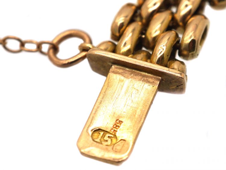 Edwardian 15ct Gold Gate Bracelet set with Rubies & Diamonds