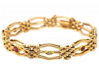 Edwardian 15ct Gold Gate Bracelet set with Rubies & Diamonds
