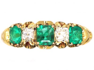 Victorian 18ct Gold, Emerald & Diamond Five Stone Ring