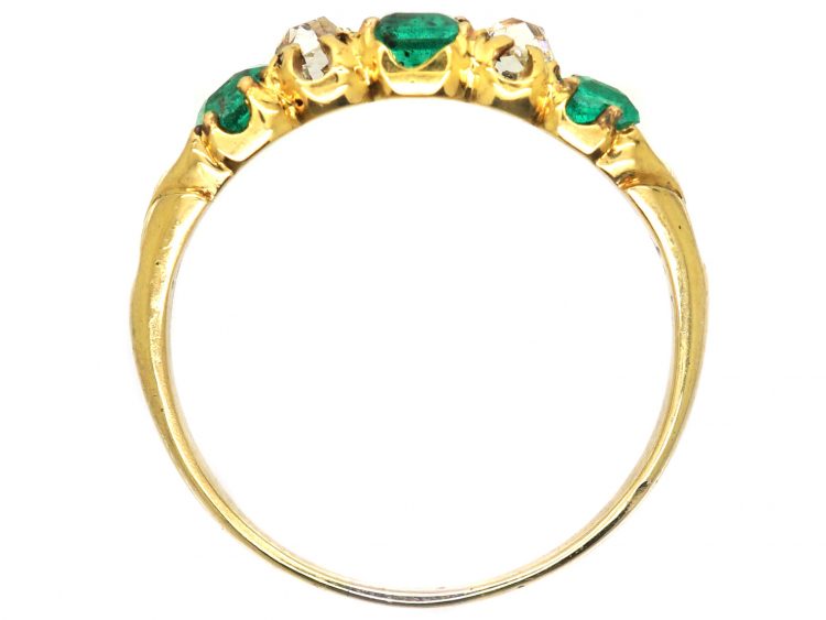 Victorian 18ct Gold, Emerald & Diamond Five Stone Ring
