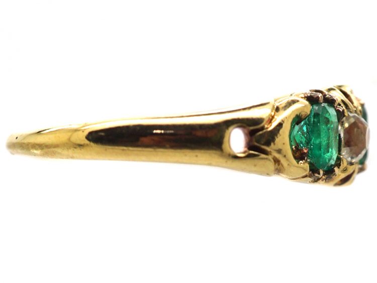 Victorian 18ct Gold, Emerald & Diamond Five Stone Ring