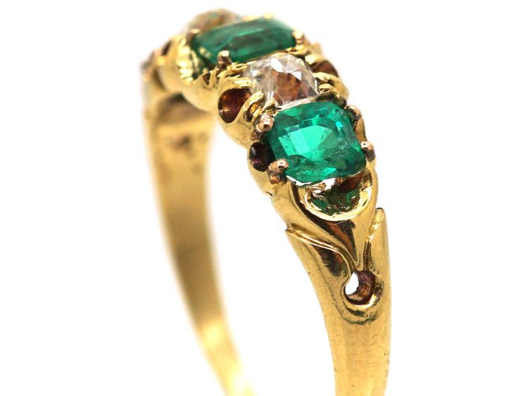 Victorian 18ct Gold, Emerald & Diamond Five Stone Ring