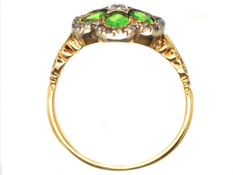 Edwardian 18ct Gold Green Garnet & Diamond Cluster Ring