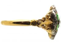Edwardian 18ct Gold Green Garnet & Diamond Cluster Ring