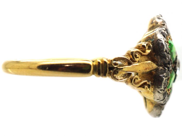 Edwardian 18ct Gold Green Garnet & Diamond Cluster Ring