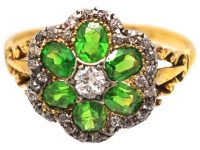 Edwardian 18ct Gold Green Garnet & Diamond Cluster Ring
