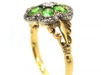Edwardian 18ct Gold Green Garnet & Diamond Cluster Ring