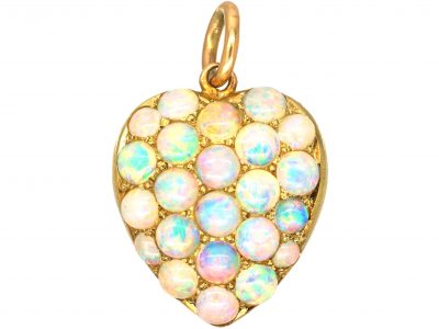 Edwardian 15ct Gold Pave Set Opal Heart Shaped Pendant