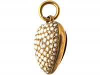 Edwardian 15ct Gold, Natural Split Pearl & Diamond Heart Pendant