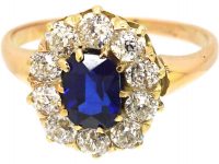 Edwardian 18ct Gold, Sapphire & Diamond Oval Cluster Ring