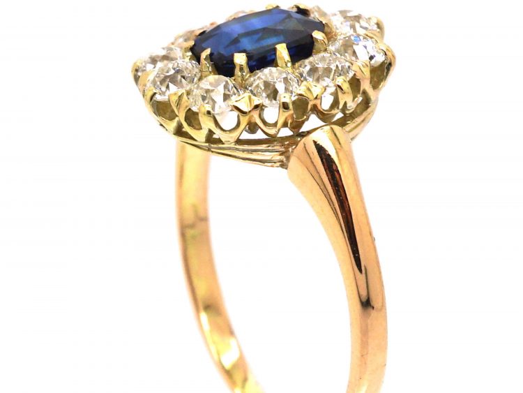 Edwardian 18ct Gold, Sapphire & Diamond Oval Cluster Ring