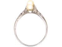 Edwardian Platinum Natural Pearl & Diamond Fan Ring