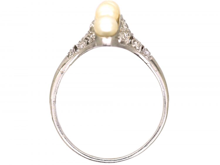 Edwardian Platinum Natural Pearl & Diamond Fan Ring