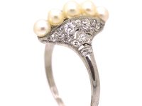 Edwardian Platinum Natural Pearl & Diamond Fan Ring