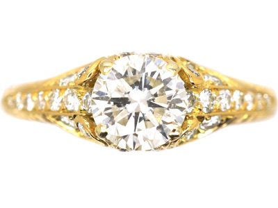 18ct Gold Diamond Solitaire Ring with Diamond set Shoulders & Sides by Boodles
