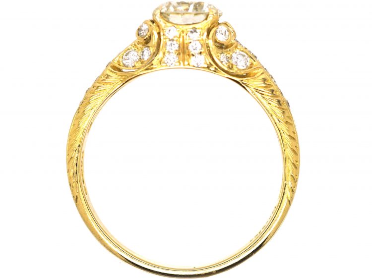 18ct Gold Diamond Solitaire Ring with Diamond set Shoulders & Sides by Boodles
