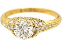18ct Gold Diamond Solitaire Ring with Diamond set Shoulders & Sides by Boodles