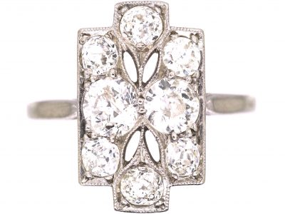 Art Deco Platinum Pierced Rectangular Shaped Ring set with Diamonds