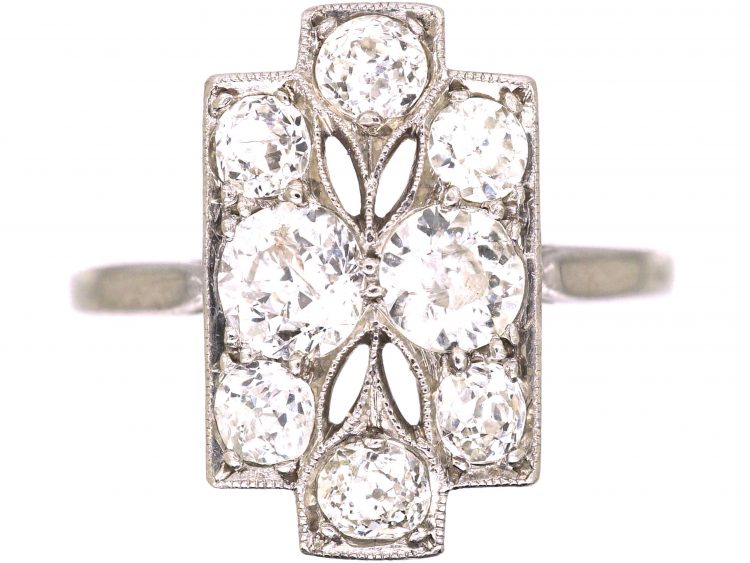 Art Deco Platinum Pierced Rectangular Shaped Ring set with Diamonds