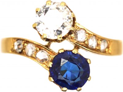 Early 20th Century French 18ct Gold Sapphire & Diamond Crossover Ring