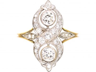 Edwardian 18ct Gold & Platinum Figure of Eight Ring set with Diamonds