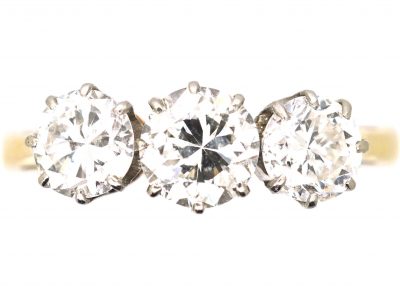 Early 20th Century 18ct Gold & Platinum Three Stone Diamond Ring
