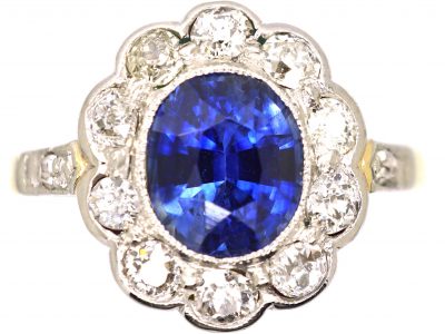 Edwardian 18ct Gold & Platinum, Sapphire & Diamond Oval Cluster Ring
