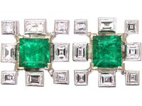 Mid 20th Century 18ct White Gold Stud Earrings set with Emeralds & Diamonds