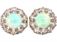Vintage 18ct White Gold, Opal & Diamond Cluster Earrings