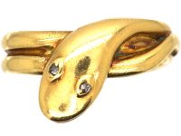Victorian 18ct Gold Snake Ring with Rose Diamond Eyes