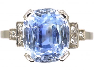 French Art Deco Platinum Lilac Sapphire & Diamond Ring