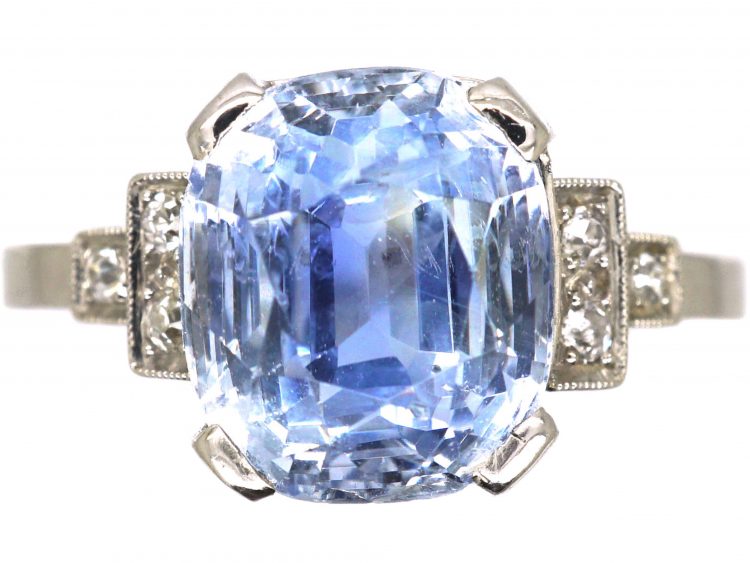 French Art Deco Platinum Lilac Sapphire & Diamond Ring