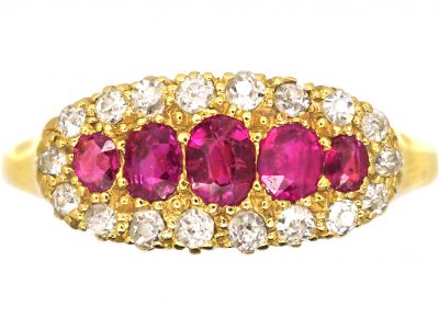 Edwardian 18ct Gold Boat Shaped Ring set with Diamonds & Rubies