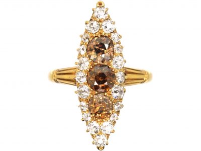 Edwardian 18ct Gold Marquise Ring set with Brown & White Diamonds