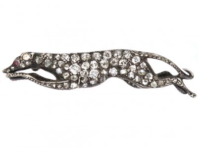 Edwardian Gold & Silver Greyhound Brooch set with Diamonds