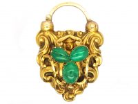 Early Victorian Large 15ct Gold Padlock set with Three Green Chalcedony