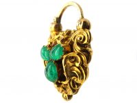 Early Victorian Large 15ct Gold Padlock set with Three Green Chalcedony