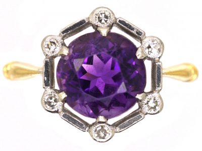 Art Deco 18ct Gold & Platinum, Amethyst & Diamond Ring by Alabaster & Wilson