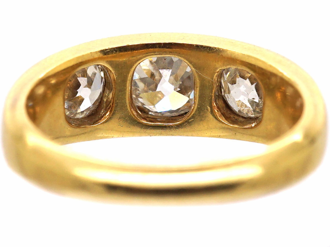 Rub Over Stone Setting Victorian 18ct Gold Three Stone Old Mine Cut Diamond Rub Over Set Ring ...
